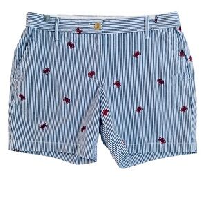 Talbots Blue & White Striped Girlfriend Chino Short W/Red Crabs Sz:10